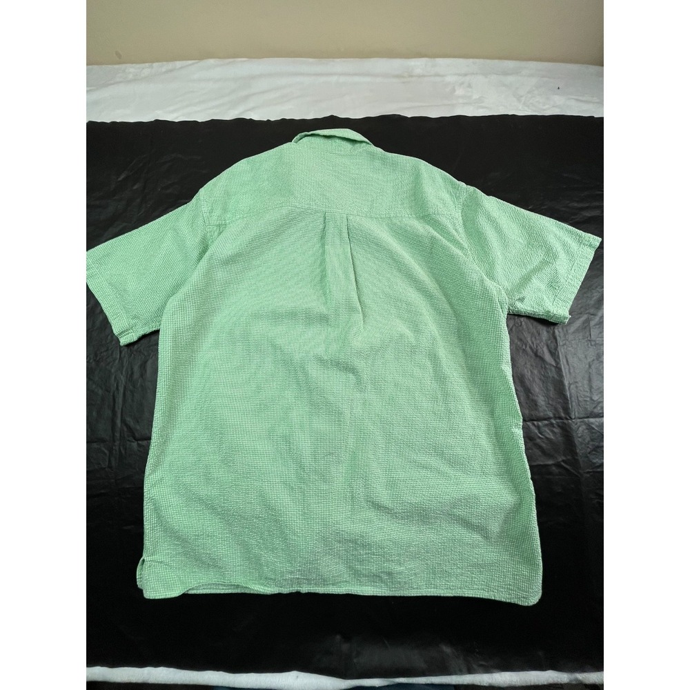 VTG John Ashford Mens M Shirt Green Check Seersucker 100% Cotton Button‎ Down SS - Picture 7 of 8
